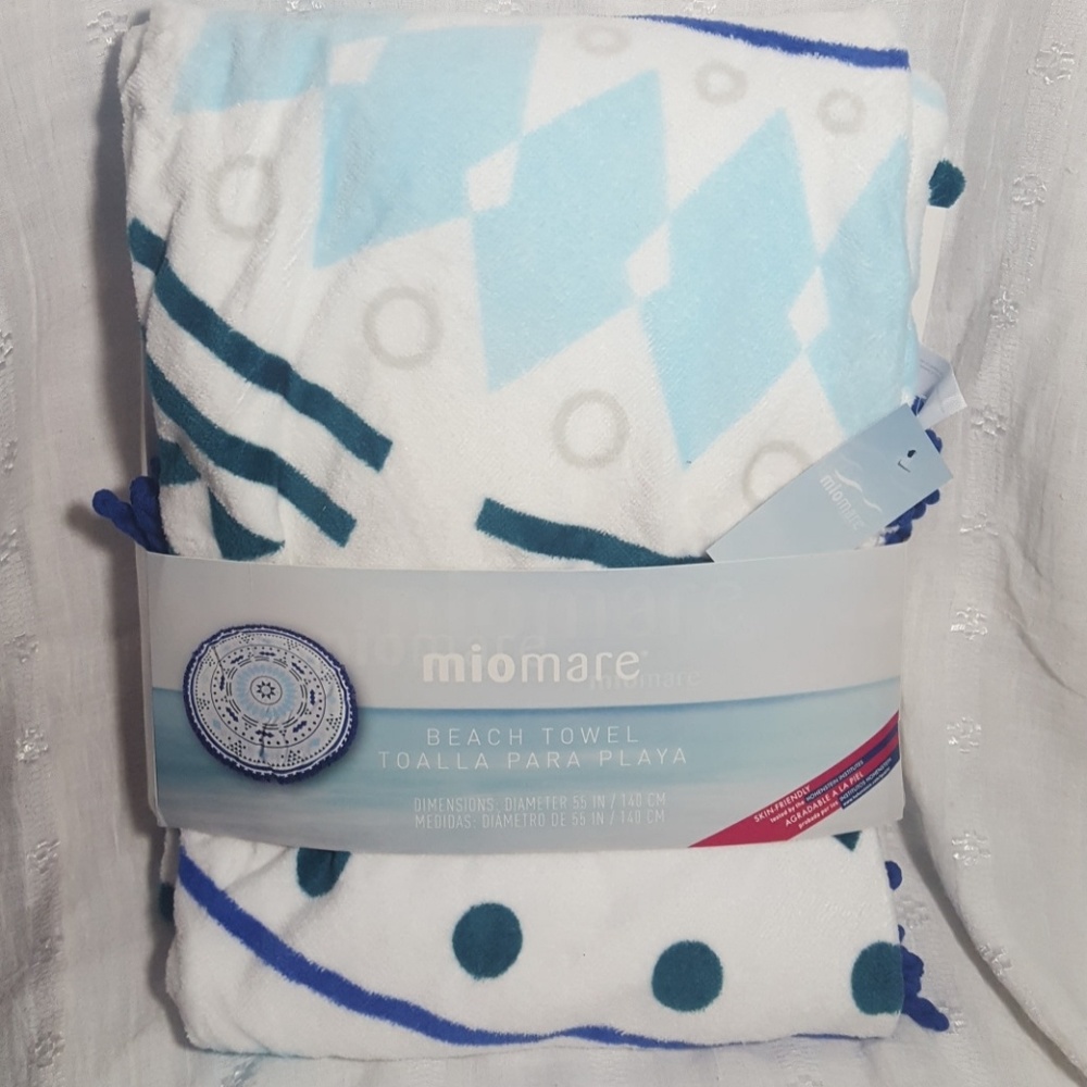 NWT 100% Cotton Round Beach Towel 55in Diameter💙 - Picture 3 of 6